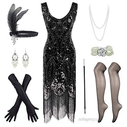 1920s Sequin Vintage Dress Beaded Gatsby Flapper Dress with Accessories Set