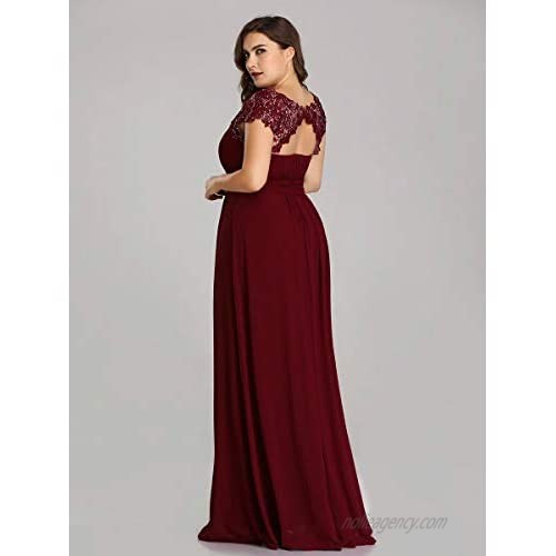 Alisapan Womens Lace Cap Sleeve Plus Size Long Formal Evening Gowns Prom Dresses 99931