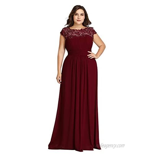 Alisapan Womens Lace Cap Sleeve Plus Size Long Formal Evening Gowns Prom Dresses 99931