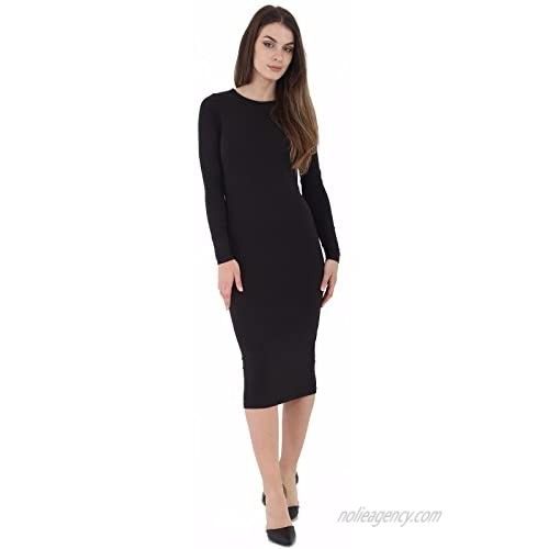 Baleza Women's Inspi Long Sleeve Bodycon Midi Calf Length Dress