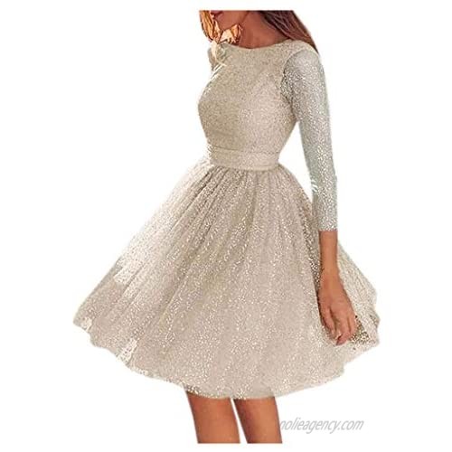 BBesty Women's Sequin Backless Lace High Waist Plain Swing Vintage 1950's Cocktail Dress Party Wedding Dress
