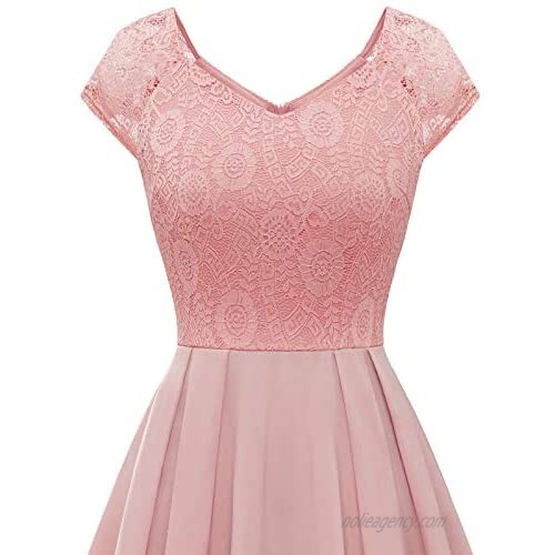 Bbonlinedress Women's Embroidery Lace Cocktail Dress High Waist Bridesmaid Wedding Guest Dresses with Pockets