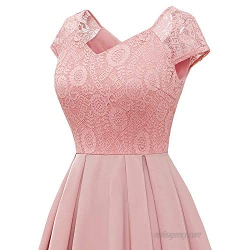 Bbonlinedress Women's Embroidery Lace Cocktail Dress High Waist Bridesmaid Wedding Guest Dresses with Pockets