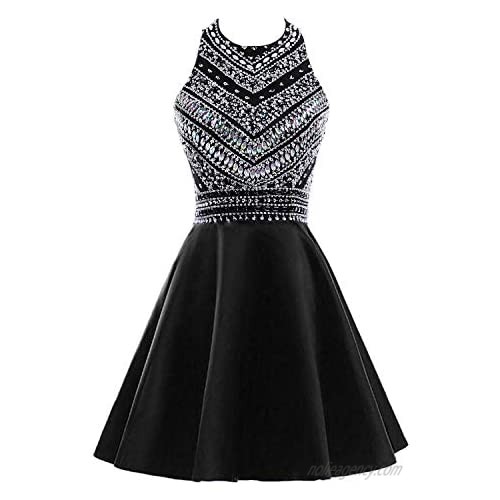 HEIMO Women's Sparkly Beaded Homecoming Dresses Sequins Cocktail Gown for Teens Prom Dress Short H212
