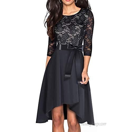HOMEYEE Women's Vintage Lace Cocktail High Low Party Swing Dress A187