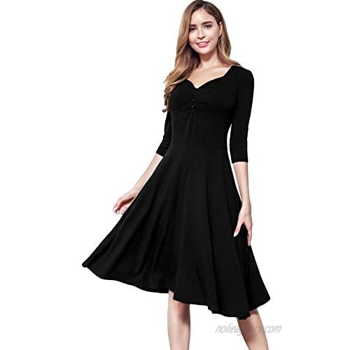 interight Black Midi Dress for Women with Sleeves for Evening Party Cocktail Dresses