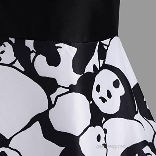 Kangma Women Summer Vintage Panda Sleeveless Strappy A-Line Swing Cami Dress
