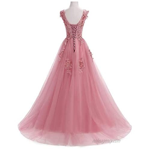 Lace Appliques Prom Dresses A-Line Birdesmaid Dress Tulle Formal Party Gowns
