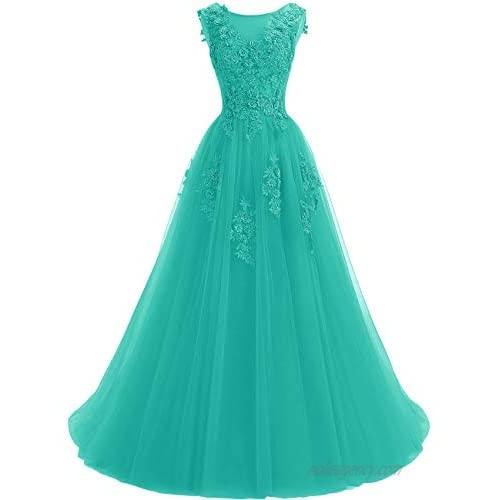 Lace Appliques Prom Dresses A-Line Birdesmaid Dress Tulle Formal Party Gowns