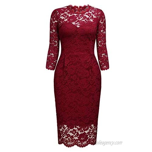 Miusol Women's Retro Floral Lace 2/3 Sleeve Slim Party Dress