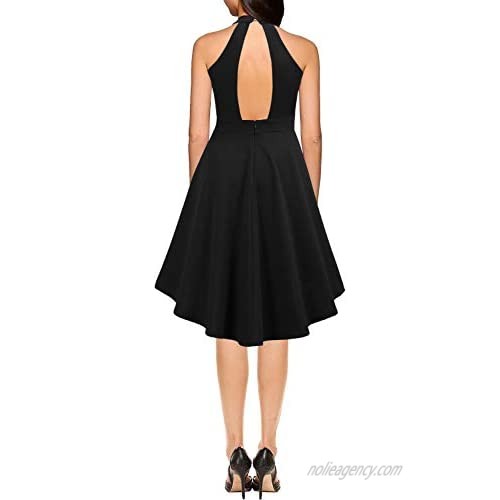 MUSHARE Women's Halter Neck High Low Backless Party Cocktail Skater Dress