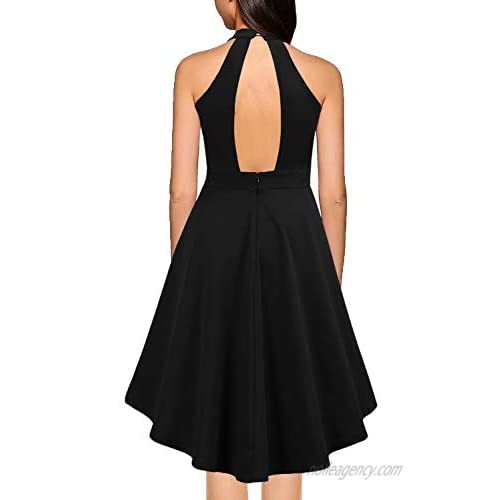 MUSHARE Women's Halter Neck High Low Backless Party Cocktail Skater Dress