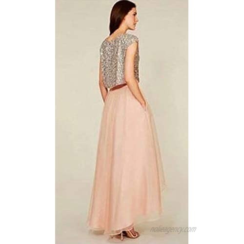 QueenBridal Women's Two Pieces Hi-Lo Sequins Homecoming Dress Prom Gown Bridesmaid Dress with Pocket QB904