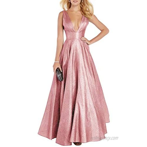 Runacelle Women's Prom Dresses Long Glittery Satin Evening Gowns Formal Party Dresses