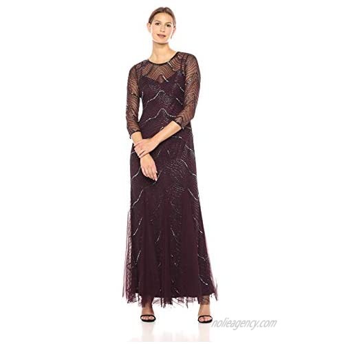 Adrianna Papell Women's Beautiful New Deco Beaded Godet Dress with Elbow Sleeves