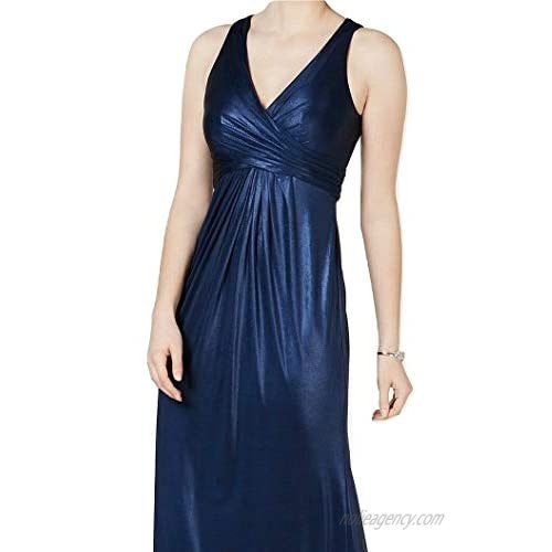Adrianna Papell Women's Halter Metallic Jersey Long Gown Light Navy Size 16