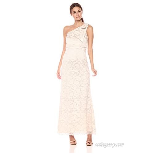 Adrianna Papell Women's Metallic Stretch Lace One Shoulder Long Dress