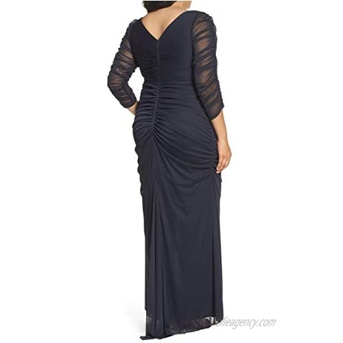 Adrianna Papell Women's Plus-Size Three-Quarter Sleeve Ruched Gown