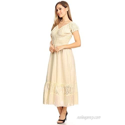 Anna-Kaci Renaissance Peasant Maiden Boho Inspired Cap Sleeve Lace Trim Dress