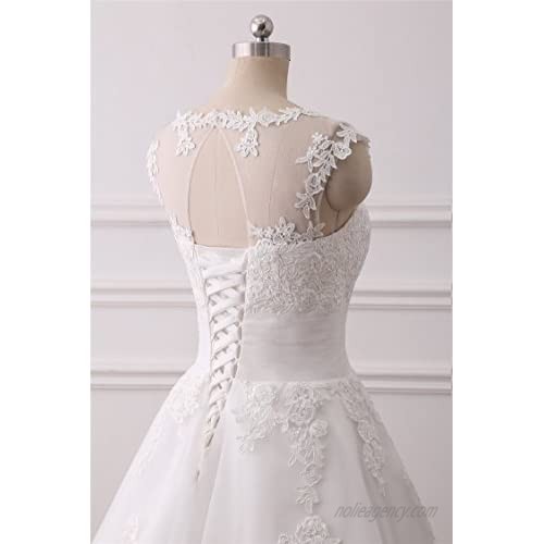 APXPF Women's Elegant Sheer Vintage Tea Length Lace Wedding Dress for Bride