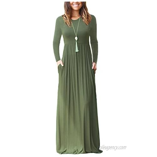 AUSELILY Women Long Sleeve Loose Plain Maxi Dresses Casual Long Dresses with Pockets