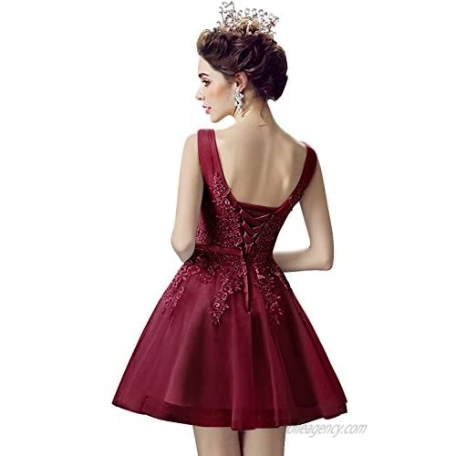 Babyonlinedress Tulle Lace Applique Junior's Formal Cocktail Homecoming Dresses