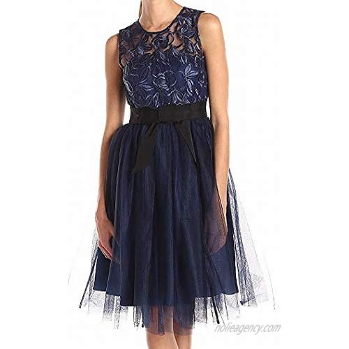 Donna Morgan Women's Lace Cocktail Dress with Illusion Neckline