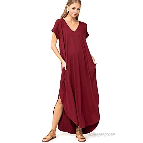 Entro Women's V Neck Short Sleeve Pocket Maxi Dress