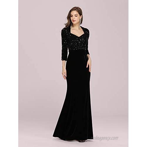 Ever-Pretty Womens Long Sleeve Sequin and Velvet Formal Evening Dresses 0379