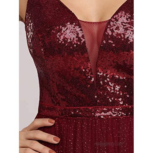 Ever-Pretty Womens Sparkle Deep V Neck A Line Sequin Tulle Formal Dress 0210