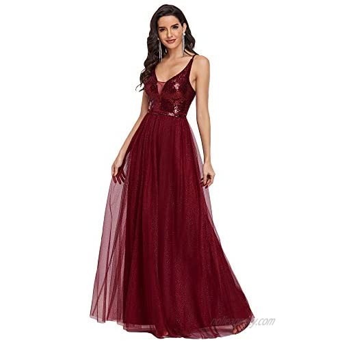 Ever-Pretty Womens Sparkle Deep V Neck A Line Sequin Tulle Formal Dress 0210