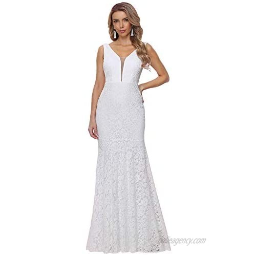 Ever-Pretty Women's V-Neck Sleeveless Mermaid Lace Wedding Dress 8838-EH