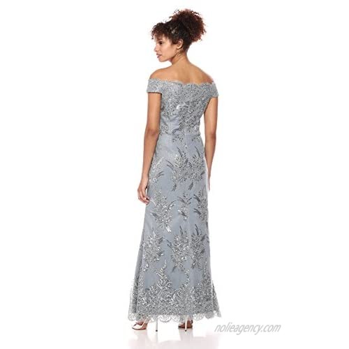 Ignite Women's Off The Shoulder Sequined Embroidered Gown