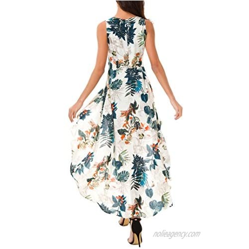 Kormei Womens Sleeveless Scoop Neck Floral Rayon Party Split Maxi Romper Dress