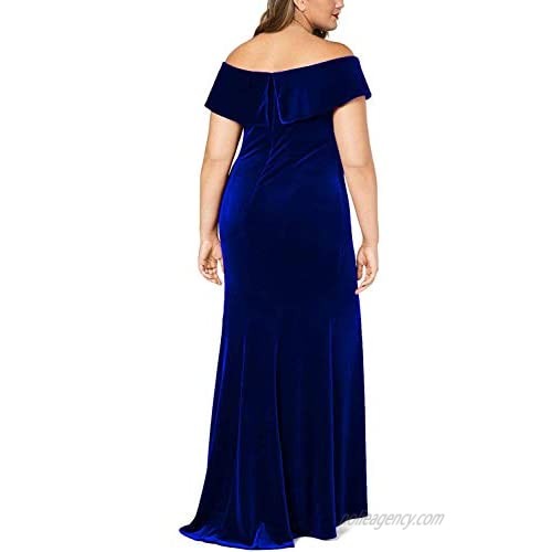 LALAGEN Women Plus Size Off Shoulder Velvet Formal Gown Evening Party Dress