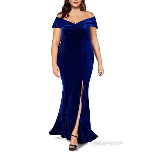 LALAGEN Women Plus Size Off Shoulder Velvet Formal Gown Evening Party Dress
