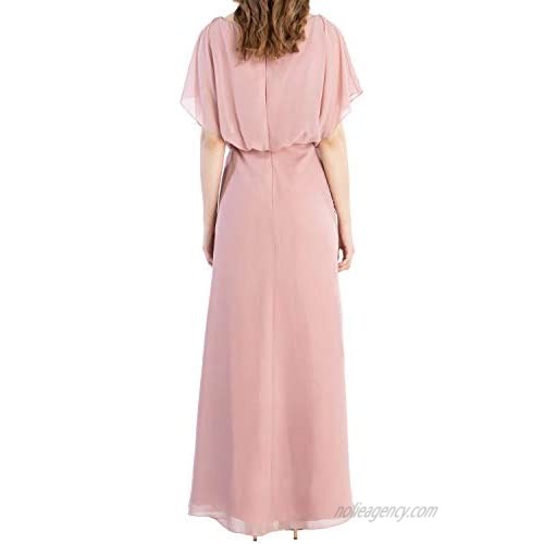 MACloth Women Flutter Sleeves Mother of The Bride Dress Wedding Party Bridesmaid Plus Size Formal Evening Gown