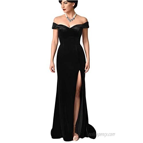 Off The Shoulder Mermaid Velvet Bridesmaid Dresses Long Winter Formal Dress Evening Party Gown for Women B068