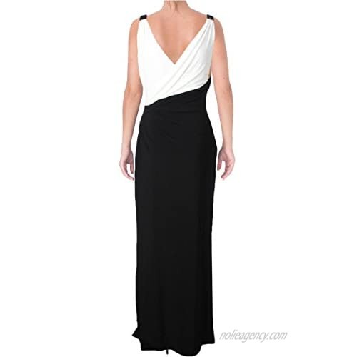 Ralph Lauren Womens Black Beaded Color Block Sleeveless V Neck Full-Length Body Con Evening Dress Size 4