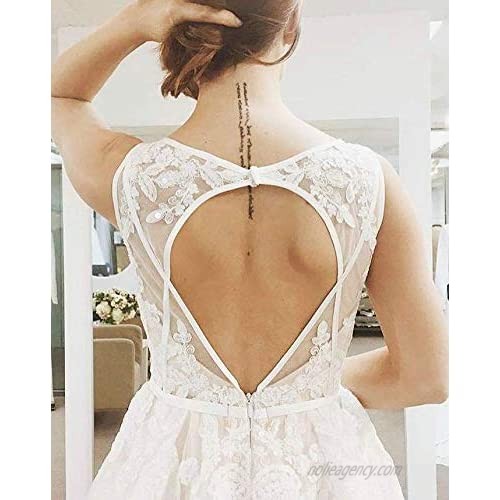 Ruolai A-Line Boho Wedding Dress V Neck Keyhole Back Bridal Gowns