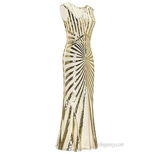 Women 1920s Flapper Great Gatsby Dresses Sequin Mermaid Formal Long Gown Party Evening Dress GA25