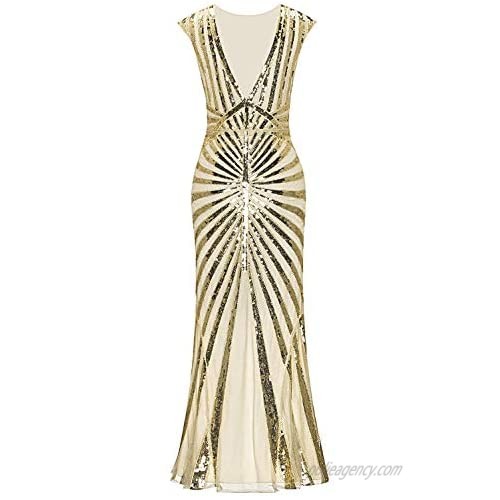 Women 1920s Flapper Great Gatsby Dresses Sequin Mermaid Formal Long Gown Party Evening Dress GA25