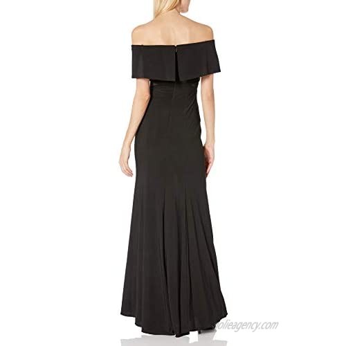 Xscape Women's Long Ity Off The Shoulder Dress with Illusion Insets