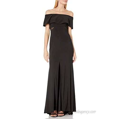 Xscape Women's Long Ity Off The Shoulder Dress with Illusion Insets