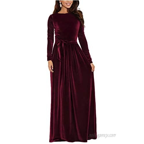 Zattcas Women's Elegant Velvet Short Sleeve Maxi Dress Party Long Dresses