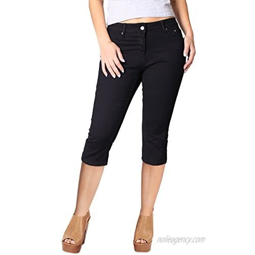 2LUV Women's Stretchy 5 Pocket Skinny Mid Rise Capri Ripped Denim Jeans