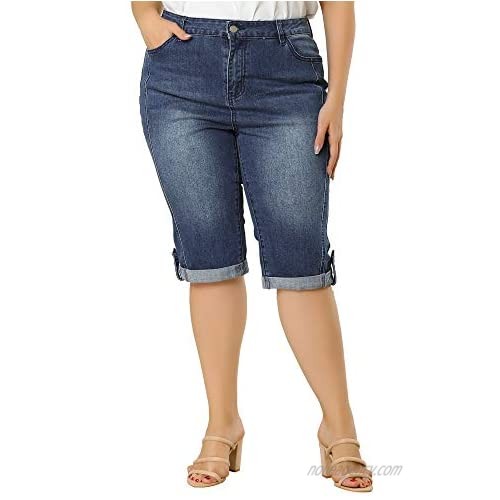Agnes Orinda Plus Size Jeans for Women Capri Jean Casual Chambray Ripped Denim Jeans