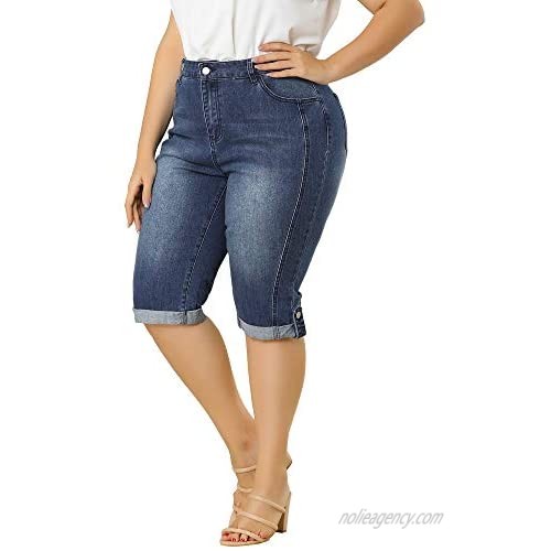 Agnes Orinda Plus Size Jeans for Women Capri Jean Casual Chambray Ripped Denim Jeans