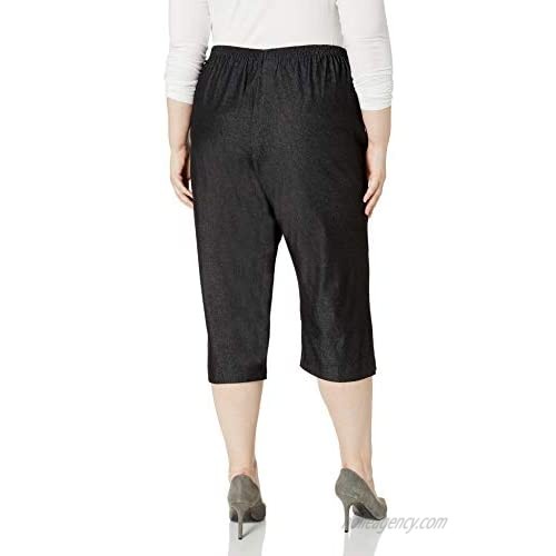 Alfred Dunner Women's Size All Around Denim Plus Capris Pants-Elastic Waist Jeans Black 20W