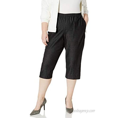 Alfred Dunner Women's Size All Around Denim Plus Capris Pants-Elastic Waist Jeans  Black  20W